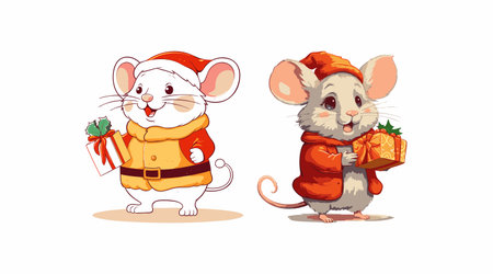 mouse dressed as Santa Clausのイラスト素材