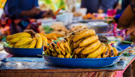Caribbean-style buffet with plantainsの素材
