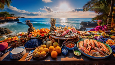 Oceanfront seafood and fruit buffetの素材