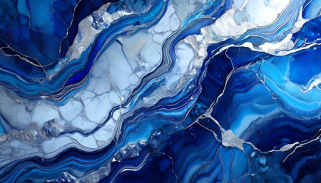 Sapphire blue and silver crackled marble designの素材