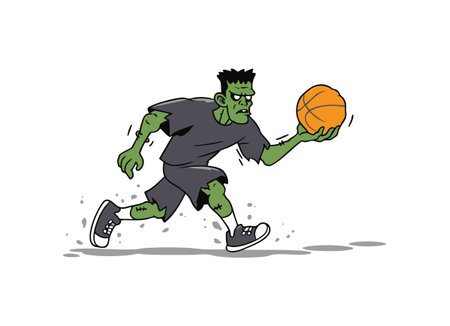 Spooky Frankenstein Playing Basketballのイラスト素材