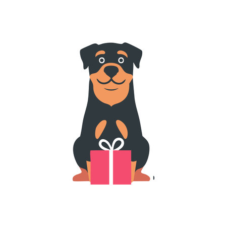 Rottweiler Holding A Gift Boxのイラスト素材
