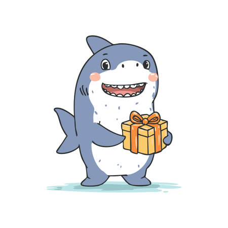Shark Holding A Gift Boxのイラスト素材