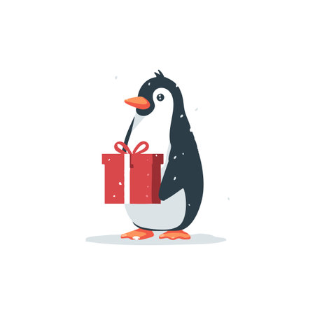 Penguin Holding A Gift Boxのイラスト素材