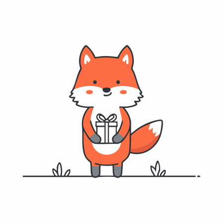 Red Fox Holding A Gift Boxのイラスト素材