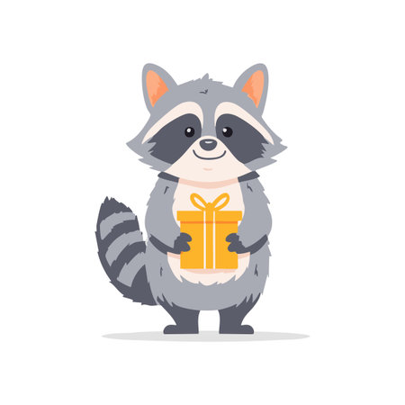 Raccoon Holding A Gift Boxのイラスト素材