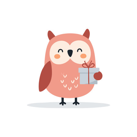 Owl Holding A Gift Boxのイラスト素材