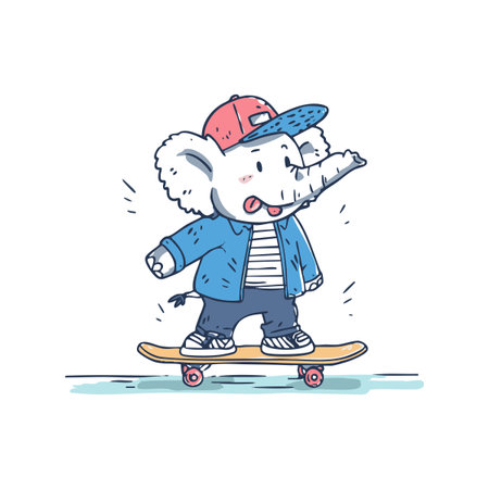 Funny Elephant Playing Skateboardingのイラスト素材