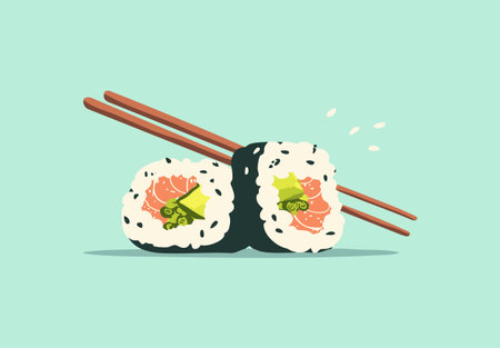 Sushi Roll with Chopsticksのイラスト素材