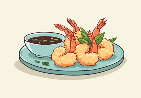 Tempura Shrimp with Dippingのイラスト素材