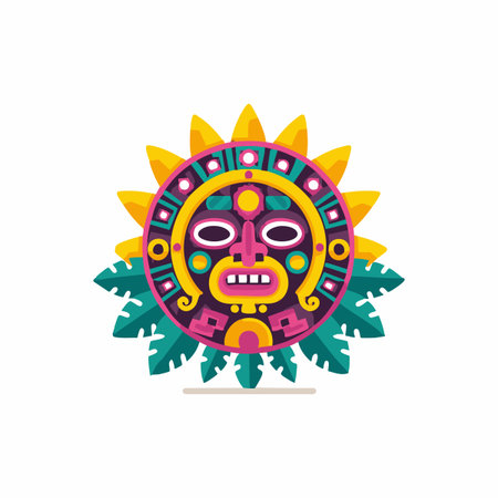 Aztec Sun Stone flat illustrationのイラスト素材