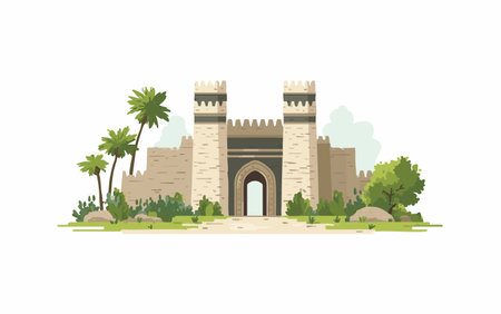 Babylonian Gate flat illustrationのイラスト素材