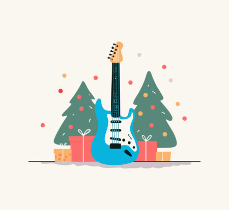 Christmas Music Guitar flat illustrationのイラスト素材