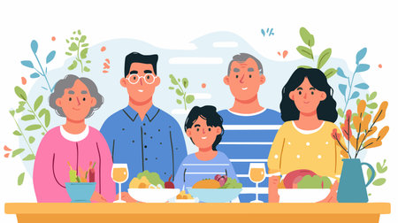 Family Gathering flat illustrationのイラスト素材