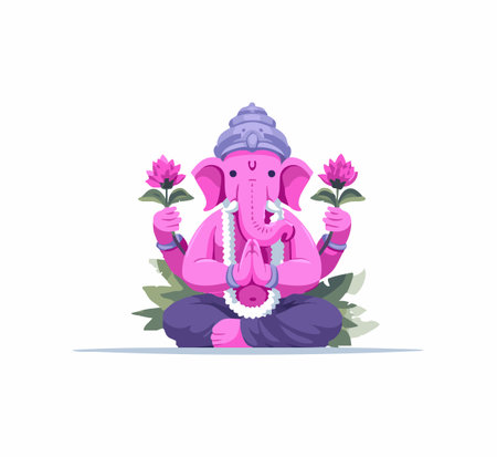 Ganesh Idol flat illustrationのイラスト素材