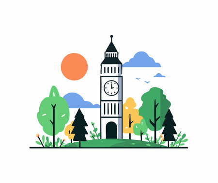 Midnight Clock Tower flat illustrationのイラスト素材