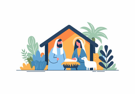 Nativity Scene flat illustrationのイラスト素材