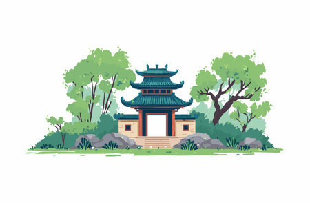 Temple Gate flat illustrationのイラスト素材