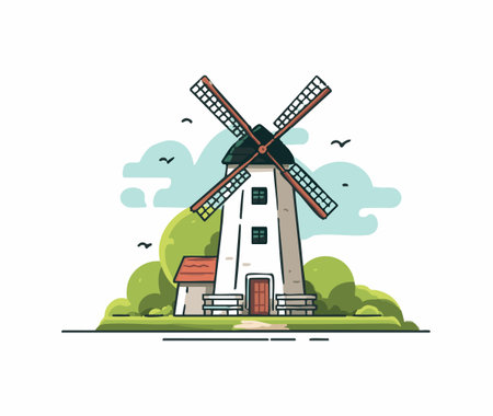 Windmill Tower flat illustrationのイラスト素材