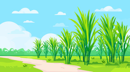 Sugarcane Field flat illustrationのイラスト素材