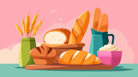 Bread and Pastry flat illustrationのイラスト素材