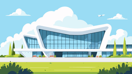 Airport Terminal Building flat illustrationのイラスト素材