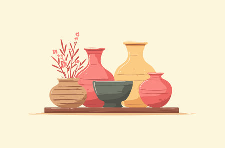 Clay Pottery flat illustrationのイラスト素材