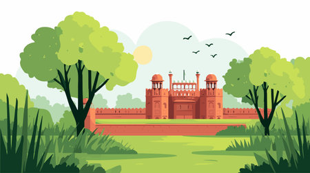 Delhi Red Fort flat illustrationのイラスト素材