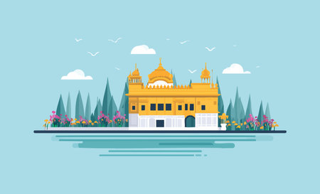 Golden Temple Amritsar Punjab flat illustrationのイラスト素材