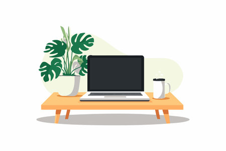 Laptop Desk flat illustrationのイラスト素材