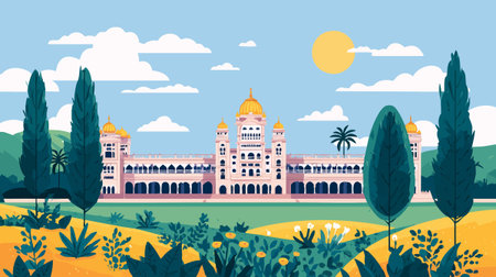 Mysore Palace Karnataka flat illustrationのイラスト素材