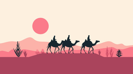 Rajasthani Camel Caravan Thar Desertのイラスト素材