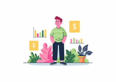 Person Comparing Prices flat illustrationのイラスト素材