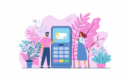 Cashless Payment via Digital Walletのイラスト素材