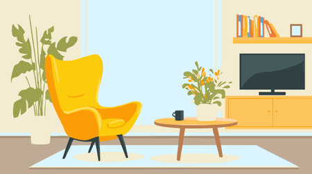 Modern Living Room Interior Flat Illustrationのイラスト素材