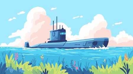 Military Submarine in Ocean Deepのイラスト素材