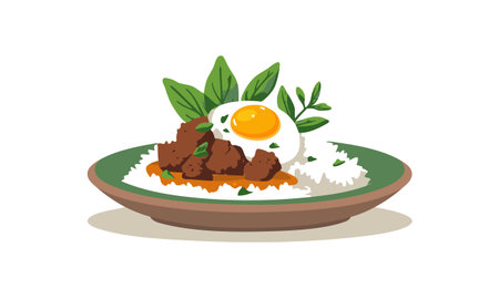 Rendang Dish flat illustrationのイラスト素材