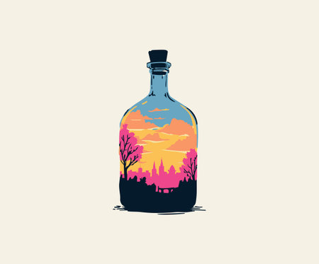Skyline in Vintage Bottle Illustrationのイラスト素材