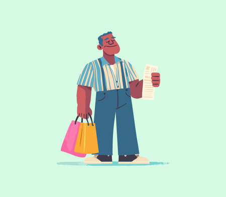Shopper with Long Receipt flat illustrationのイラスト素材