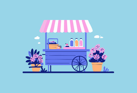 Street Vendor Cart flat illustrationのイラスト素材