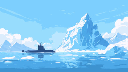 Submarine Floating Near Icebergのイラスト素材