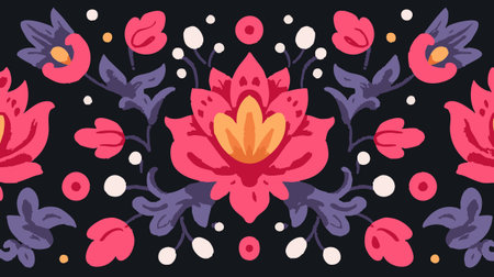 folk art floral seamless border illustrationのイラスト素材