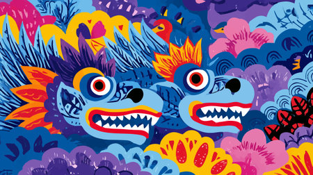 vibrant chinese dragon dance festival artのイラスト素材