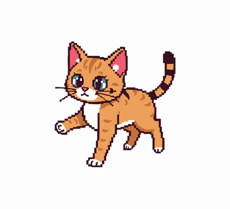 cute walking ginger tabby cat pixel art.のイラスト素材