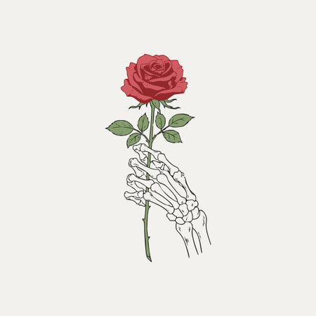 skeletal hand offers an eternal red rose.のイラスト素材