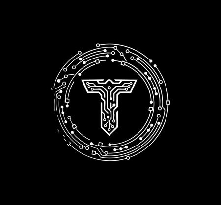 futuristic letter t circuit board logo.のイラスト素材