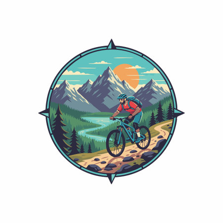mountain bike adventure compass logo illustration.のイラスト素材