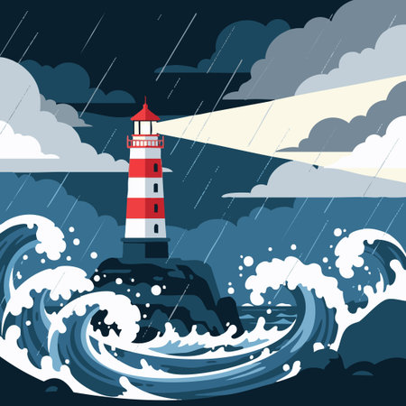 lighthouse beacon in a raging sea storm.のイラスト素材