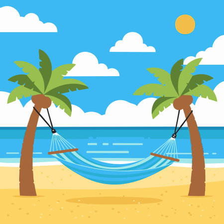 cartoon tropical beach hammock paradise.のイラスト素材