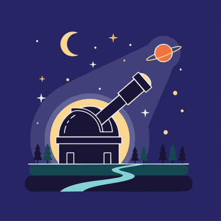 observatory telescope exploring a ringed planet.のイラスト素材